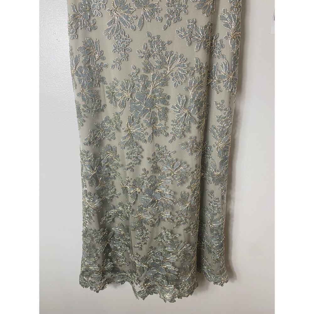 Tadashi Shoji Dress Nude Gray Gold Embroidered Floral Mother of Bride Long Maxi - Picture 10 of 15
